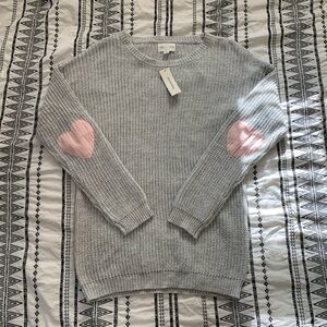 Francesca’s | Gray Knit Sweater With Heart Elbow Patches